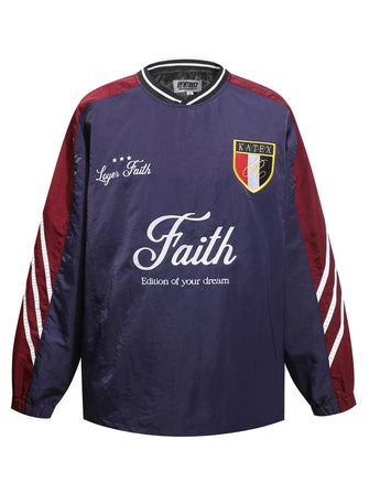 Men's Contrast Pullover Windbreaker with Embroidered Deatil Royal Blue