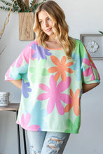 HOPELY Floral Round Neck Waffle T-Shirt Woman T Shirts