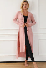 Button Up High-Low Long Sleeve Slit Cardigan Blush Pink