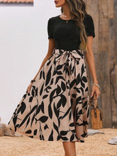 Printed Round Neck Short Sleeve Midi Dress