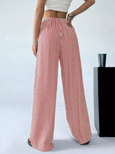 Full size red and white striped wide leg pants with elastic drawstring waist for plus size comfort and style