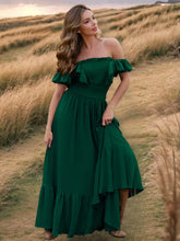 Ruffled Smocked Square Neck Maxi Dress Dark Green