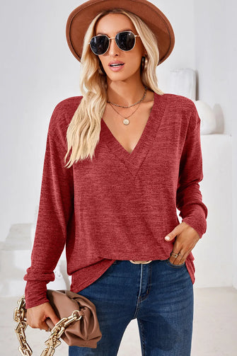 V-Neck Dropped Shoulder T-Shirt Rust