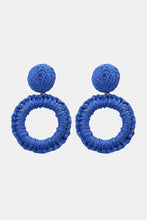 Round Shape Raffia Grass Dangle Earrings Blue One Size