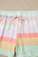 Rainbow Striped Round Neck T Shirt and Shorts Lounge Set Woman Loungewear Sets