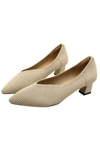 Point Toe Block Heels Slip-Ons Apricot Woman Loafers