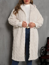 Plus Size Open Front Hooded Plush Coat Eggshell Woman Outerwear