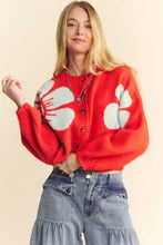 Davi & Dani Flower Contrast Round Neck Long Sleeve Cardigan Woman Outerwear