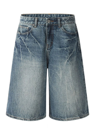 Men's Wash Wide-Leg Denim Shorts Blue