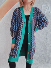 Contrast Trim Geometric Button Down Cardigan Casual Dresses