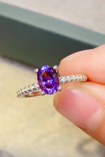 1 Carat Purple Moissanite 4-Prong Ring Purple Rings