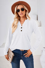 Notched Button Detail Long Sleeve T-Shirt White