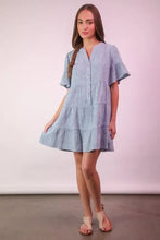 VERY J Mineral Washed Baby Bell Sleeve Woven Mini Dress Casual Dresses