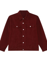 Men's Button Up Dropped Shoulder Denim Jacket Burgundy
