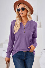V-Neck Buttoned Long Sleeve Blouse Lavender Woman Blouses