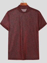 Men's Full Size Glitter Mock Neck Short Sleeve Top Plus Size Mens Tops