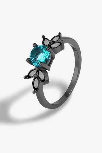 Paraiba Blue Zircon Leaf Ring Black