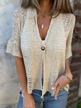 Full Size One Button Openwork Cardigan Plus Size Apricot