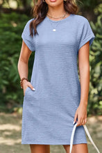 Solid Color Textured Crinkle Short Sleeve T Shirt Dress Casual Dresses