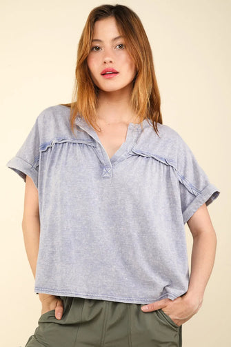VERY J Nochted Short Sleeve Washed T-Shirt Denim