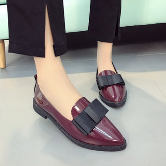 Point Toe Loafers with Bow Burgundy