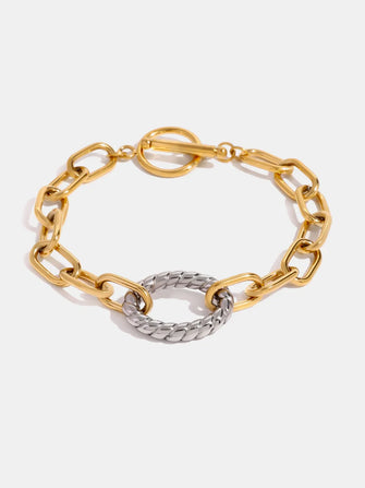 Two-Tone Stainless Steel Chain Bracelet Gold One Size