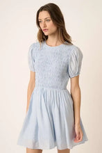 Mittoshop Smocking Detail Puff Sleeve Mini Dress BLUE Woman Dress