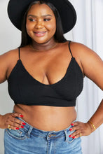 Zenana Full Size Textured Spaghetti Strap Bralette in Black Bras