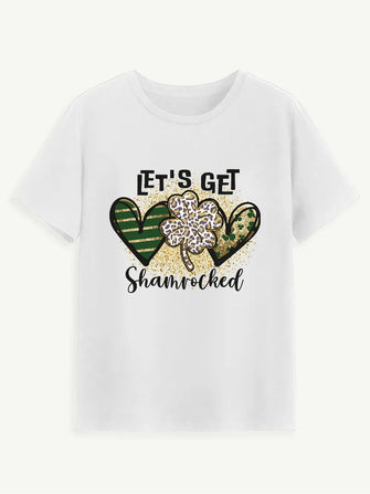 Lucky Clover Round Neck Short Sleeve T-Shirt White