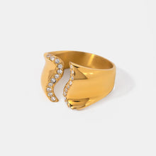 Stainless Steel Inlaid Rhinestone Bypass Ring Gold One Size