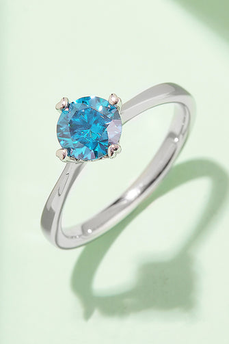 1 Carat Moissanite 925 Sterling Silver Solitaire Ring Sky Blue