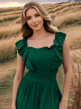 Ruffled Smocked Square Neck Maxi Dress