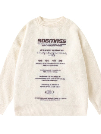 Men's Letter Crew Neck Long Sleeve Knit Sweater Apricot