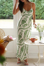 Leaf Print Slit V-Neck Midi Cami Dress Gum Leaf