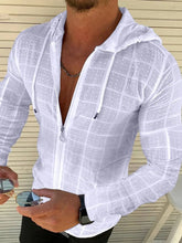 Men's Full Size Zip Up Long Sleeve Hooded Top Plus Size White