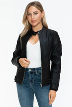 Snobbish Faux Leather Biker Jacket with Side Zip Pockets Black Woman Outerwear