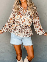 Drawstring Floral Lantern Sleeve Blouse Multicolor Woman Blouses