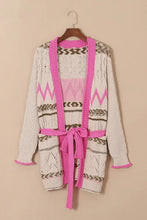 Contrast Tied Open Front Cardigan Woman Outerwear