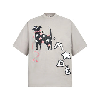 Men's Dog Round Neck Oversized T-Shirt Mocha