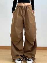Brown wide leg casual drawstring pants with elastic waistband and perfect fit for comfortable everyday wear