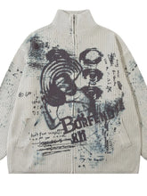 Men's Oversized Graffiti Zip Up Knit Cardigan