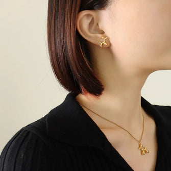 18K Gold-Plated Titanium Steel Puppy Shape Stud Earrings Gold One Size