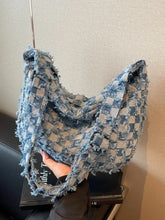 Checkered Raw Edge Denim Shoulder Bag Shoulder Bags