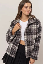 HYFVE Plaid Collared Neck Boucle Jacket with Pockets Black Woman Outerwear