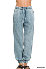 Blue grey zenana acid wash fleece sweatpants with drawstring waistband elastic cuffs and pockets