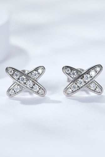 925 Sterling Silver X-Shape Moissanite Earrings Silver One Size