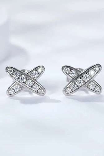 925 Sterling Silver X-Shape Moissanite Earrings Silver One Size Earrings