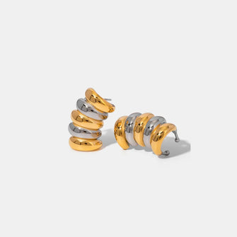 Stainless Steel Contrast Stud Earrings Gold One Size