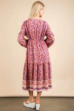 VERY J Floral Printed Boho V-Neck Balloon Sleeve Dress Casual Dresses
