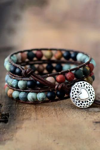 Handmade Triple Layer Beaded Agate Bracelet Multicolor One Size Necklaces